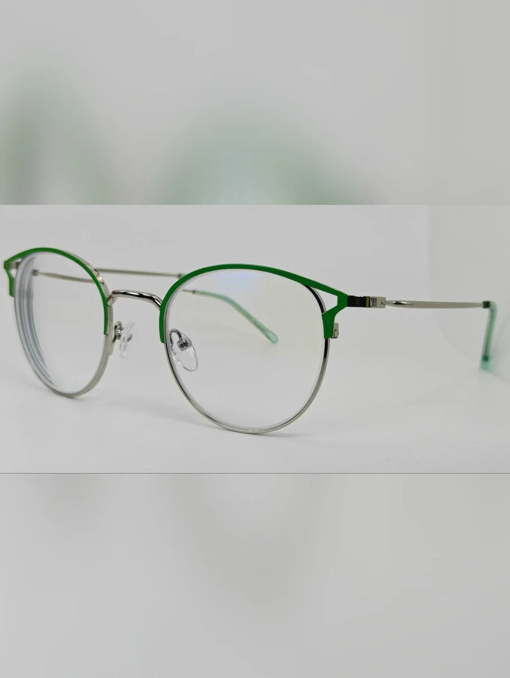 Jive. Lime Green and Silver Round Metal Eyeglasses. Wider Face Design.